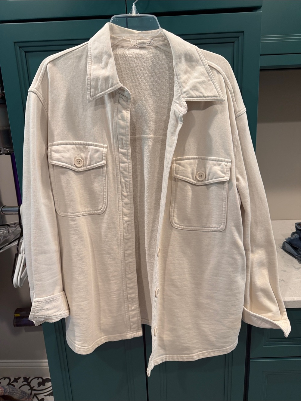Womens Oversized Cream Button-Front Shirt Jacket